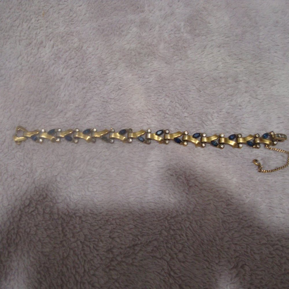 Estate 'Mazer' piece #27 designer bracelet faux sapphires and diamonds 7inch